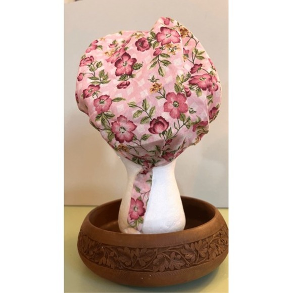Vintage handmade Floral Print Hair Bonnet Hat Sleeping Tie Button‎ - Picture 5 of 9